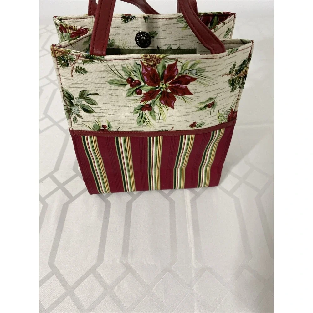VintageLongaberger Bag Red Stripe Poinsettia‎ Gift Holiday Tote Gift Bag